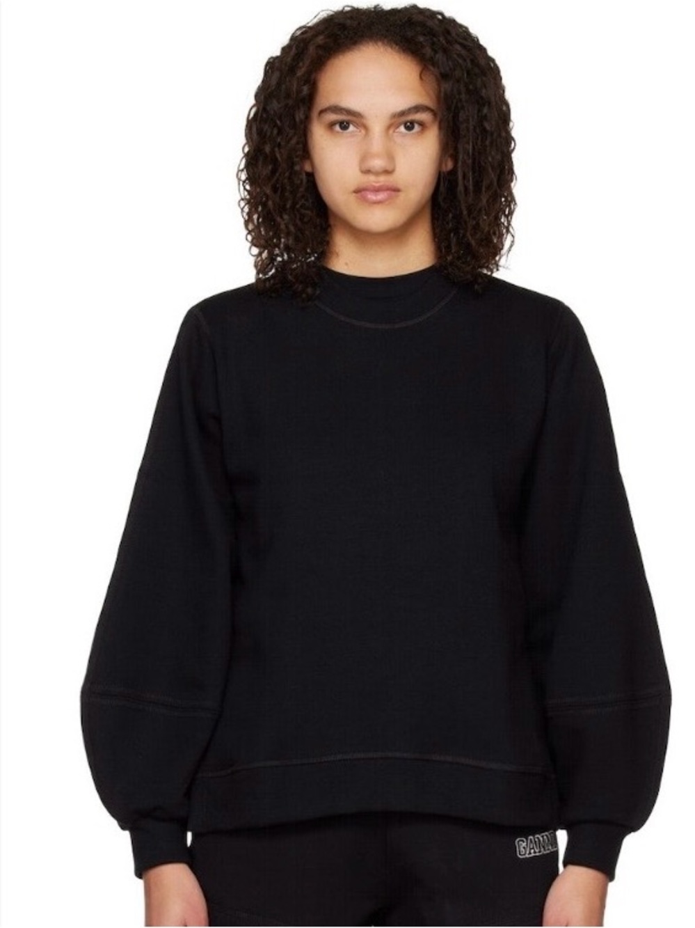 NWT GANNI Software Isoli Puff Sleeve Sweatshirt In Black XL reg $235